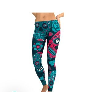 BNWOT gear punch blue sugar skull leggings. Size M. Pristine.